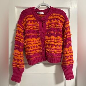 Zara Pink and Orange Knit Cardigan